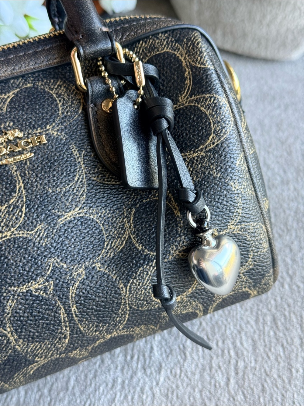 Coach Signature Loved Leather Mini Rowan Satchel Crossbody with Charm NWT - Picture 6 of 8